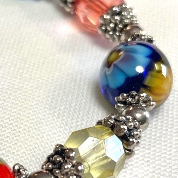 Beaded Stretch Bracelet One Size Multicolor Glass Lampwork Boho Style - Picture 6 of 14
